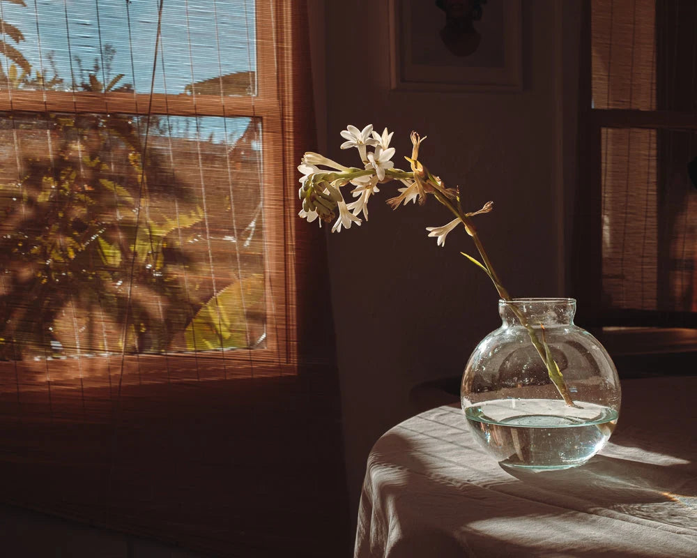 Recycled Glass Round Bulbous Flower Vase